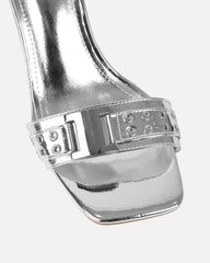 Bexley Silver Mirror Strap Detail Heeled Mules