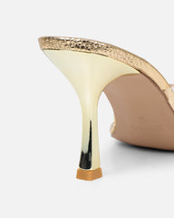 Marcella gold snake effect flower detail mid heeled sandals