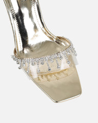 Manux Gold Mirror Diamante Detail Heeled Sandals