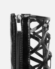 Elsie Black Patent Laser Cut Heeled Sandals