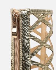 Elsie Gold Patent Laser Cut Heeled Sandals