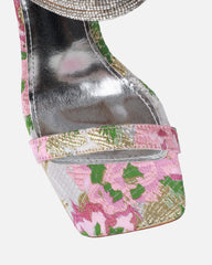 Gracie Pink Floral Jacquard Diamante Heeled Sandals