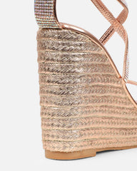 Missy Rose Gold Diamante Wedge Espadrille Sandals