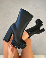 Murphie Black Chunky Platform Block Heel Ankle Boots