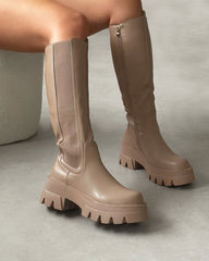 Myles Beige Fat Over the Knee Boots