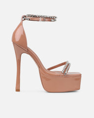 Millie Nude Patent Diamante Platform Heeled Sandals