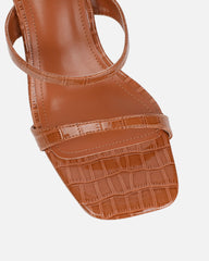 Natori Tan Patent Croc Mid Heeled Sandals