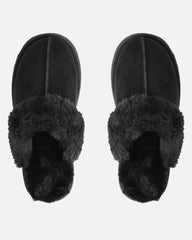 Navy Black Faux Suede Flatform Mules
