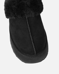 Navy Black Faux Suede Flatform Mules