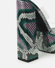 Melodie Green Faux Snake Diamante Platform Sandals