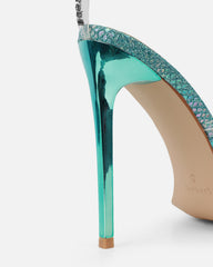 Emeriee Clear Blue Glitter Faux Snake Diamante Heeled Sandals