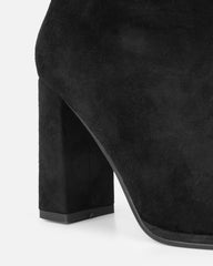 Sylvestor Black Faux Suede Block Heel Slouch Knee High Boots