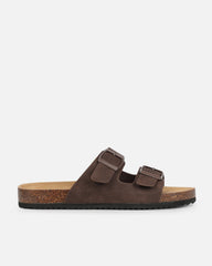 Olsen Chocolate Double Strap Flat Sandals