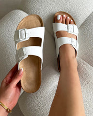 Olsen White Double Strap Flat Sandals