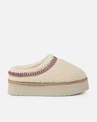 Oscar Beige Teddy Faux Fur Flatform Slides