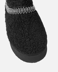 Oscar Black Teddy Faux Fur Flatform Slides
