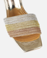 Paisley Gold Ombre Diamante Strappy Mid Heel Mules