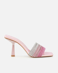 Paisley Pink Ombre Diamante Strappy Mid Heel Mules