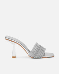 Paisley Silver Ombre Diamante Strappy Mid Heel Mules
