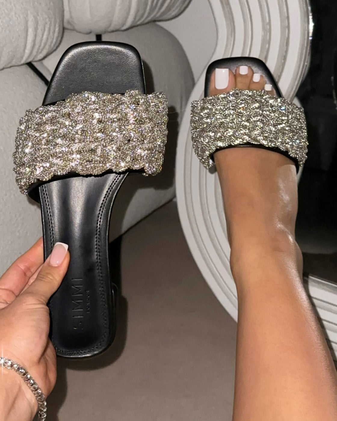 Pariss Black Diamante Sliders
