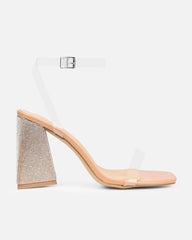 Perri Clear Nude Patent Diamante Block Heeled Sandals