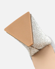 Perri Clear Silver Mirror Diamante Block Heeled Sandals
