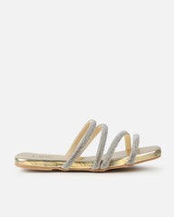 Pettle Gold Diamante Strappy Flat Sandals