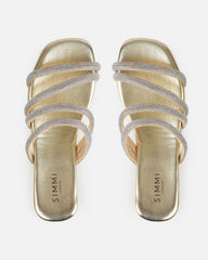 Pettle Gold Diamante Strappy Flat Sandals