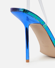 Perla Clear Green Iridescent Faux Snake Scrappy Stiletto Heels