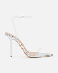 Perla Clear Silver Faux Snake Strappy Stiletto Heels