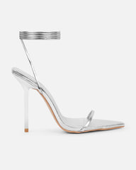 Delilahh Silver Metallic Tie Up Stiletto Sandals