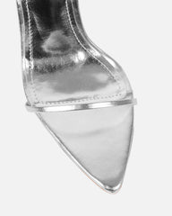 Delilahh Silver Metallic Tie Up Stiletto Sandals