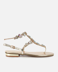 Praire Gold Diamante Toe Thong Flat Sandals