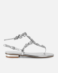 Praire Silver Diamante Toe Thong Flat Sandals