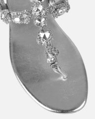 Praire Silver Diamante Toe Thong Flat Sandals