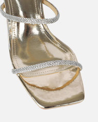 Paytoni Gold Mirror Clear Block Heel Diamante Mules