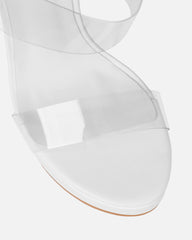 Prita White Clear Strappy Wedge Mules