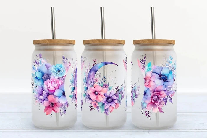 Purple Lover 16oz Glass Can Cup with Lid and Straw