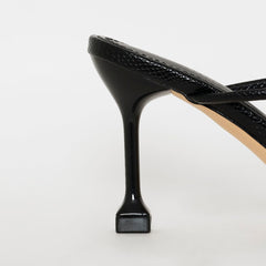 Jada Wide Fit Black Snake Print Strappy Midi Heel Mules