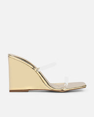 Radial Gold Mirror Clear Wedge Heeled Sandals
