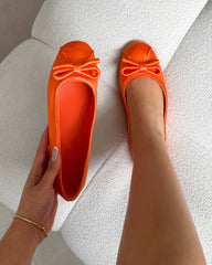 Romanne Orange Satin Ballet Flats