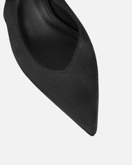 Sonika Black Satin Strappy Slingback Court Shoes