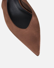 Sonika Brown Satin Strappy Slingback Court Shoes