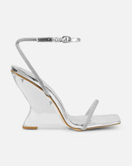 Salina Silver Clear Diamante Wedge Sandals