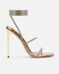 Ignite Light Gold Diamante Lace Up Stiletto Heels