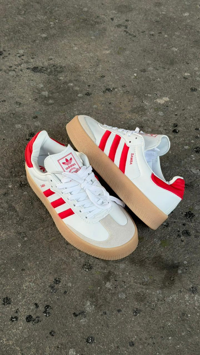 ADIDAS SAMBA PLATAFORMA BLANCO ROJO CAFE