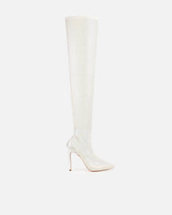 Onika White Diamante Fishnet Thigh High Heels