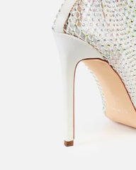 Onika White Diamante Fishnet Thigh High Heels