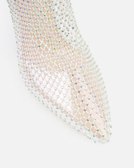 Onika White Diamante Fishnet Thigh High Heels