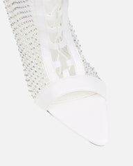 Prima White Diamante Mesh Lace Up Heeled Sandals